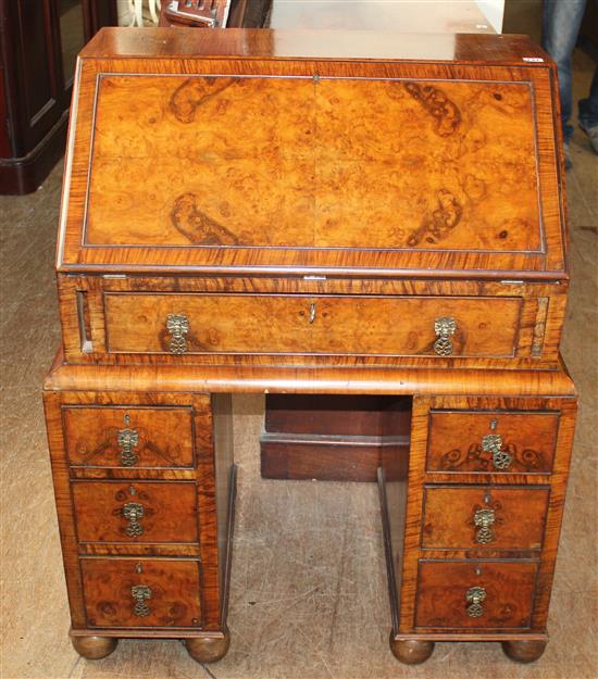 1930s burr walnut kneehole bureau